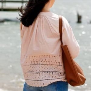 J. CREW Embroidered Lace Eyelet Back Crew Neck Sweatshirt in Blush Pink
